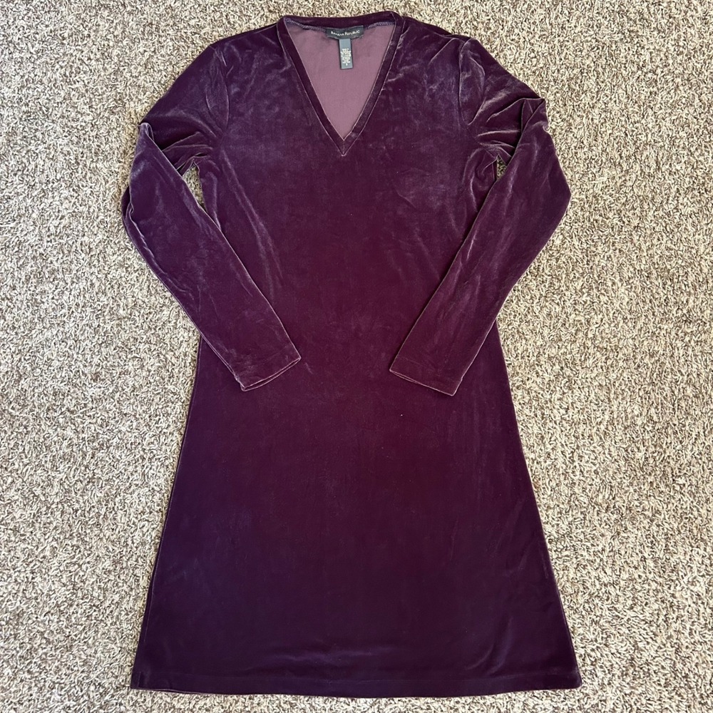 Banana Republic Velvet Dress Womens S Purple V-Neck Long Sleeve Holiday Y2K Mod
